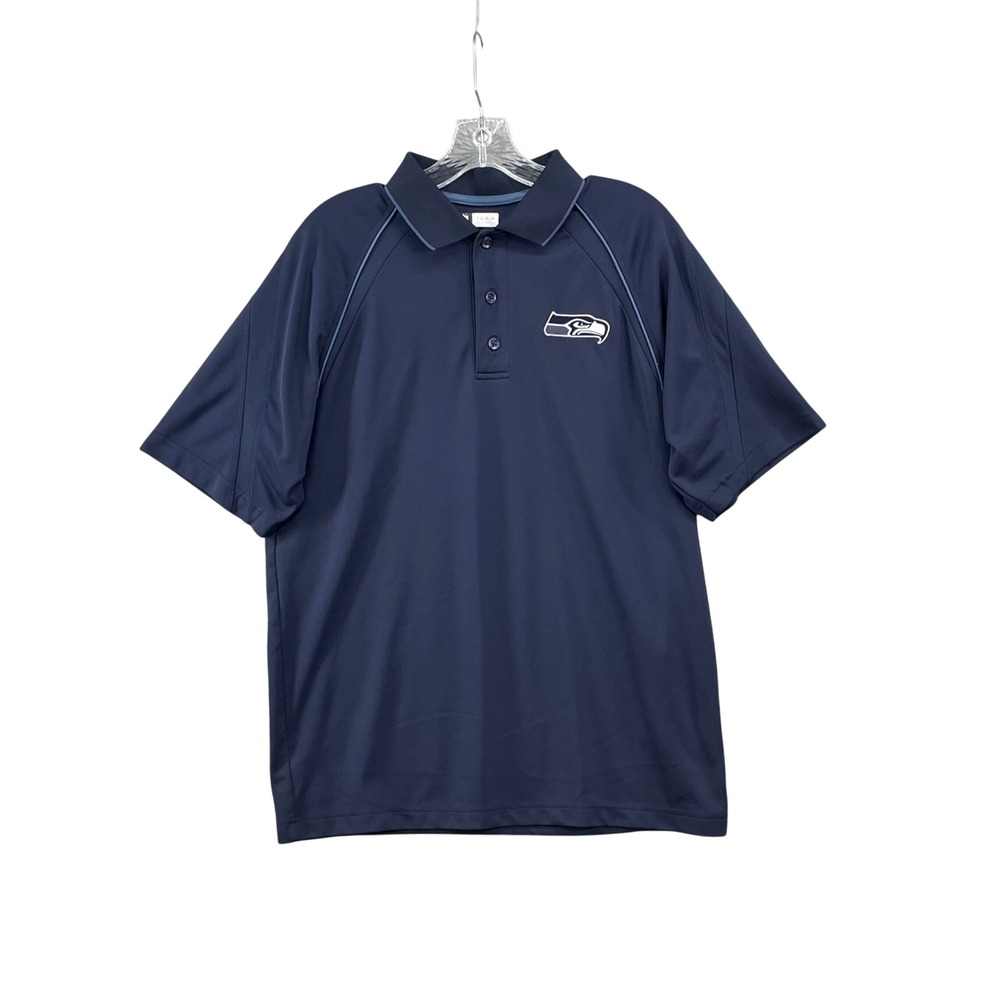 NFL Team Apparel Polo Shirt Mens Medium Navy Blue Seattle Seahawks Golf Academia
